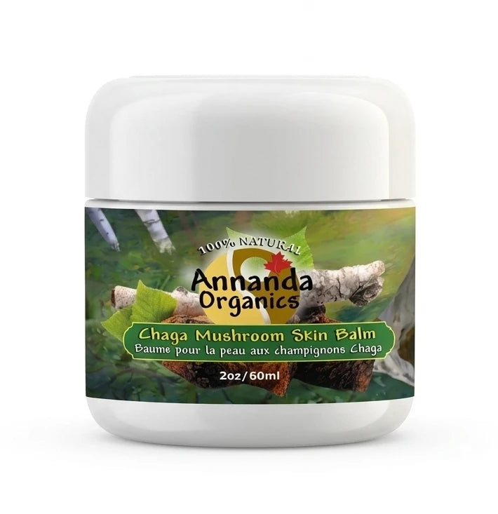 Chaga mushroom skin balm product on white background