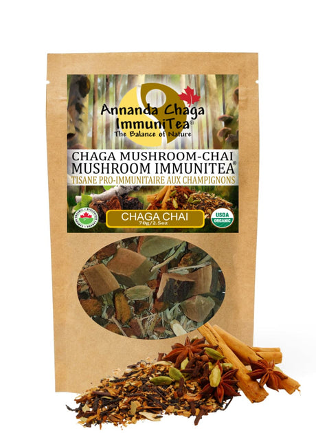 chaga chai, annanda mushroom chai, chaga chai