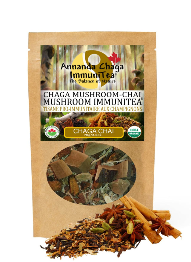chaga chai, annanda mushroom chai, chaga chai