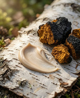 chaga lotion texture on birch bark 