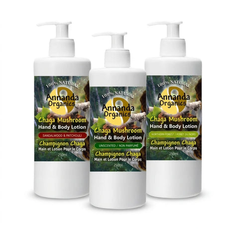 Annanda Organics chaga mushroom hand and body lotions