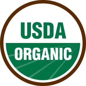 USDA Organic certification seal logo with green and white text inside a brown circular border on a white background.