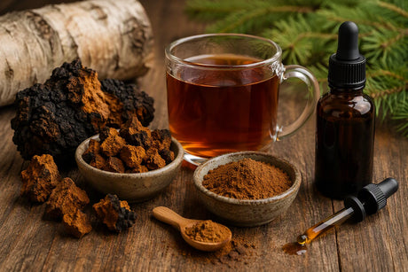 How to use chaga mushroom with traditional preparations including chaga tea, chaga chunks, chaga powder, and chaga tincture.